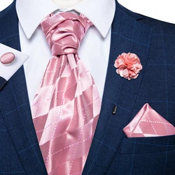 Classic Wedding Ascot Tie Voor Mannen Geel Goud Rood Paisley Bloemen Sjaal Zijden Das Broche Pin Set Das Ascot tie Voor Banket