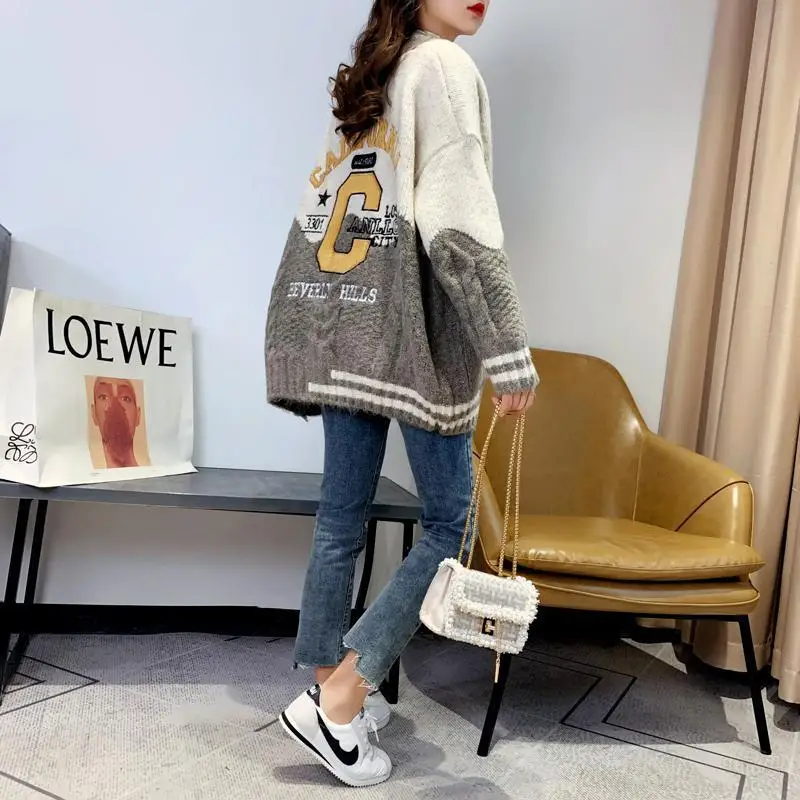 Large Size New Embroidered Knitted Jacket Women Thick Wool Lazy Style Korean Sweater Cardigan Thick Cardigan