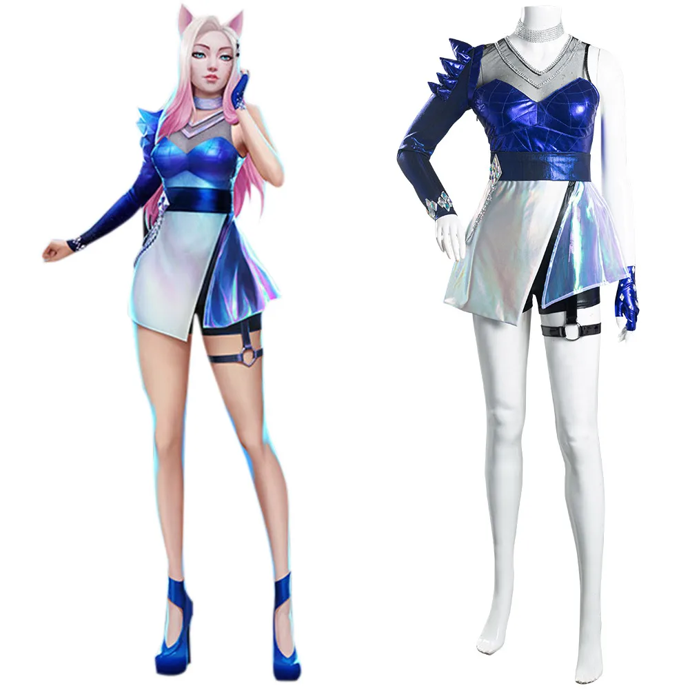 LOL KDA Ahri The Nine-Tailed Fox Cosplay Costumes Women Dress Outfits Halloween Carnival Suits