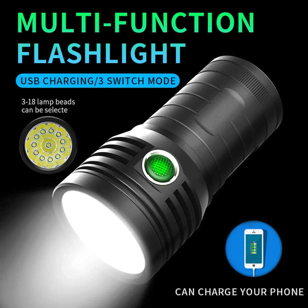 High power LED Flashlight Super Bright USB Rechargable Torch 18650 Built-in Power Light Outdoor Tactical Hunting Hiking Camping