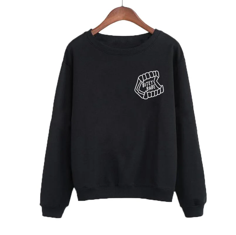 

O-neck Women Tops Hip Hop Crewneck Hoodies Women Clothes Bitey Babe Crewneck Sweatshirt Black Pullover Funny Streetwear Harajuku