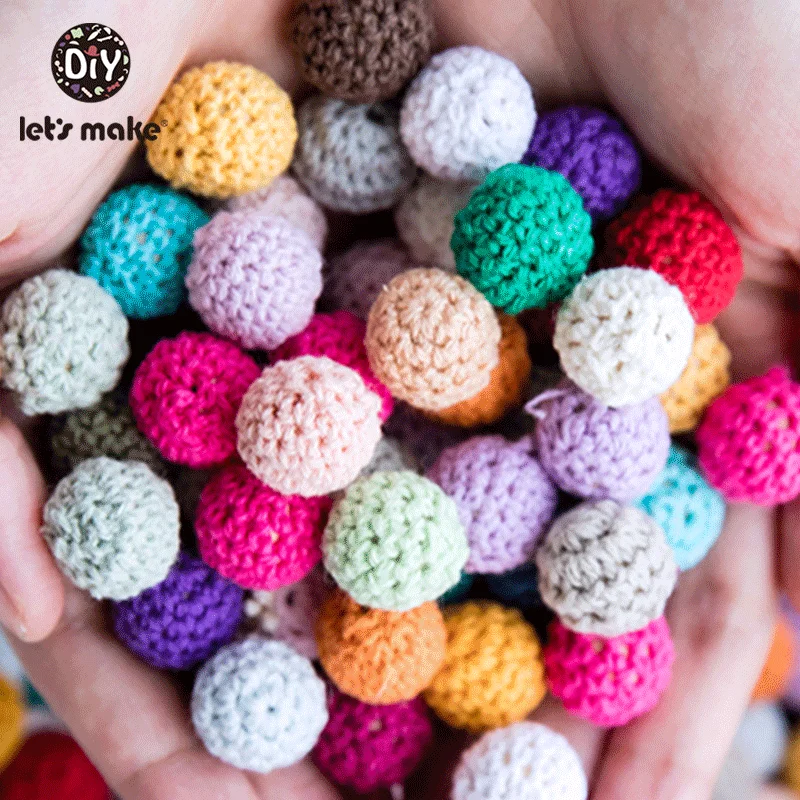 Let's Make 16mm 10pc Wooden Crochet Beads Chewable Beads DIY Wooden Teething Knitting Bead Jewelry Crib Sensory Toy Baby Teether