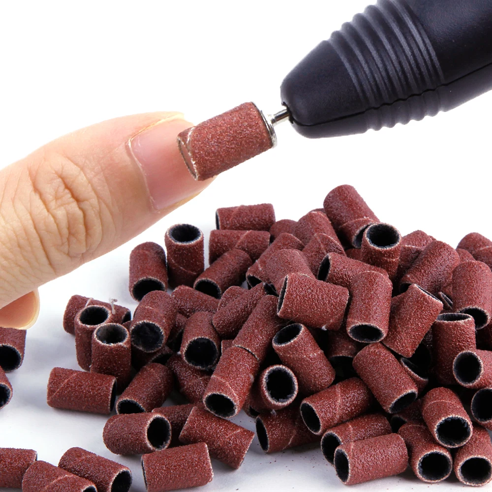 50/100Pcs 80/120/180/240 Grit Nail Sanding Cap Bands Nail Drill Bits Gel Polish Remover Pedicure Manicure Drilling Accessories