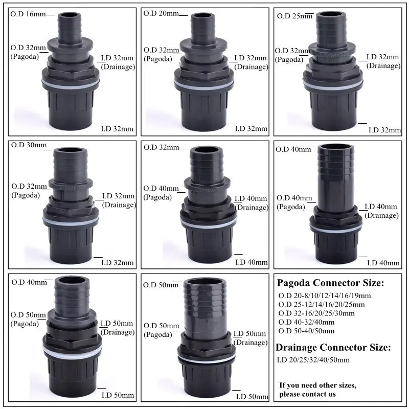 1~5Pcs O.D 32/40/50-16/20/25/30/40/50mm UPVC Pipe Fish Tank Joint Set Pagoda Drainage Connector Garden Irrigation  Hose Adapter