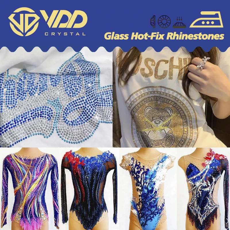 VDD Hot-Fix Multi-color SS6-SS30 Glass Crystal Rhinestones Flatback Iron On Stones For Fabric Clothes Decoration Wedding Dress