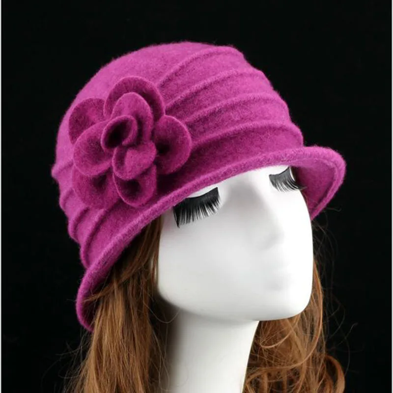 Flower New Section 100% Wool Hat Autumn Winter Middle-aged Female Soft Hat Women European Tide Dome Felted Mummy Thought Hat