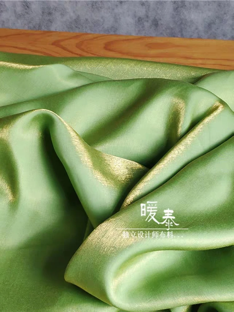 Mercerized Cotton Silk Satin Fabric Green gold Gradient DIY Decor Kungfu Suits Shirt Skirts Pajamas Dress Designer Fabric