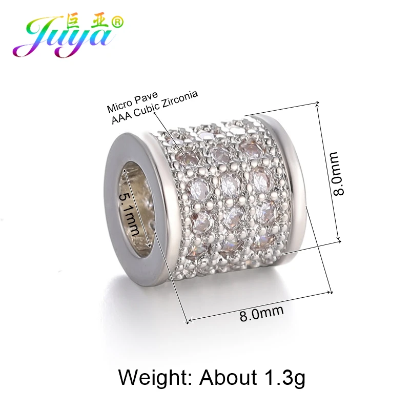 Ali Moda DIY Jewelry Beads Supplies Cubic Zirconia Metal Tube Charm Beads Accessories For Natural Stones Beading Jewelry Making