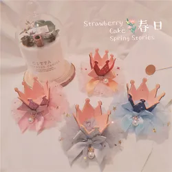 4Pcs/Lot 11CM Mesh Bowknot With Crown Appliques For Children Headwear Hair Clip Accessories And Garment Patches