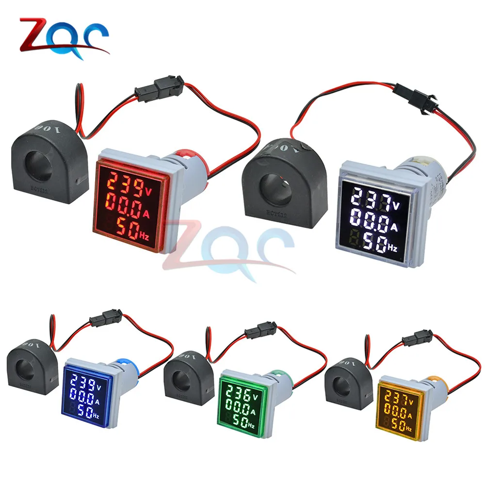 3 in 1 AC 60~500V Digital Voltmeter Ammeter HZ Hertz Frequency Meter 22mm Current Voltage Indicator Tester Amp Signal Light LED