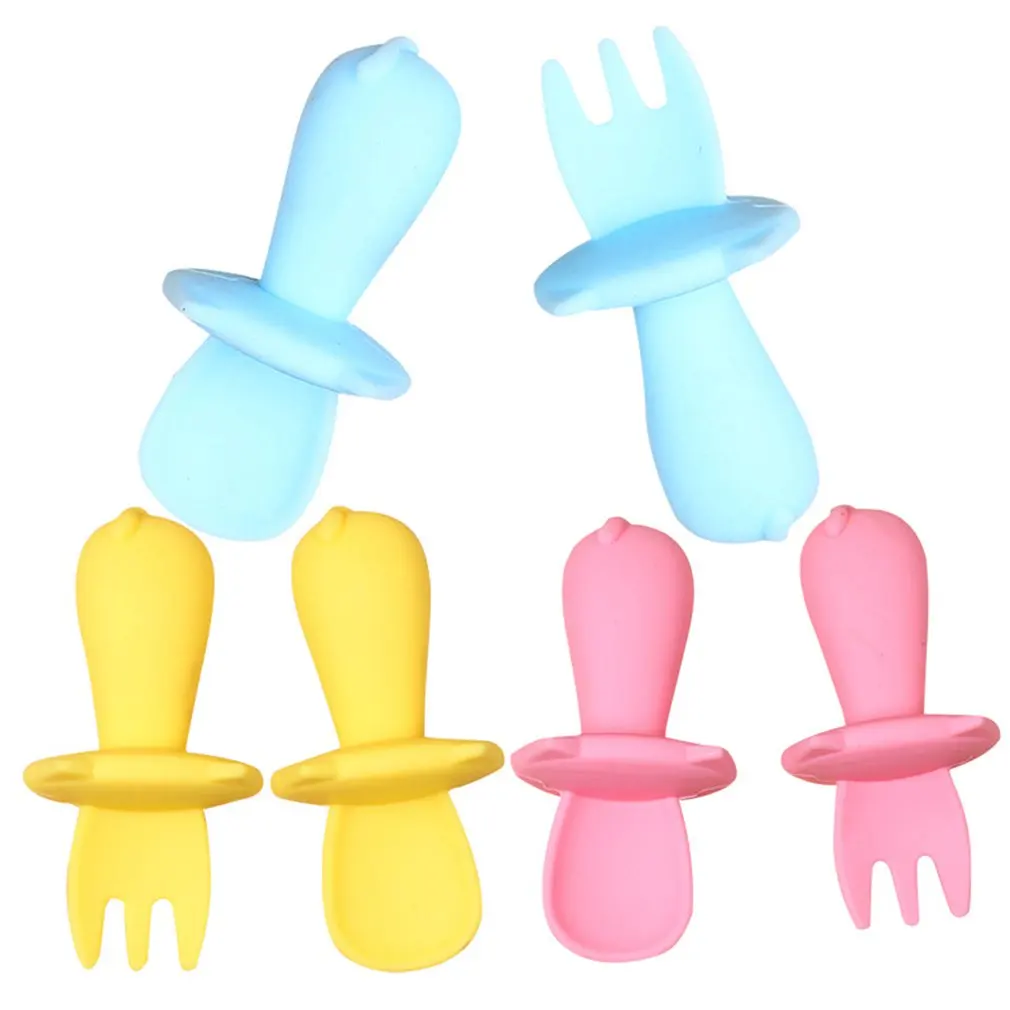 2pc/set Silicone Spoon Fork for Baby Safety Feeding Child Dining Spoon Tableware Tongue Anti Scald Anti-Choke Children Tableware