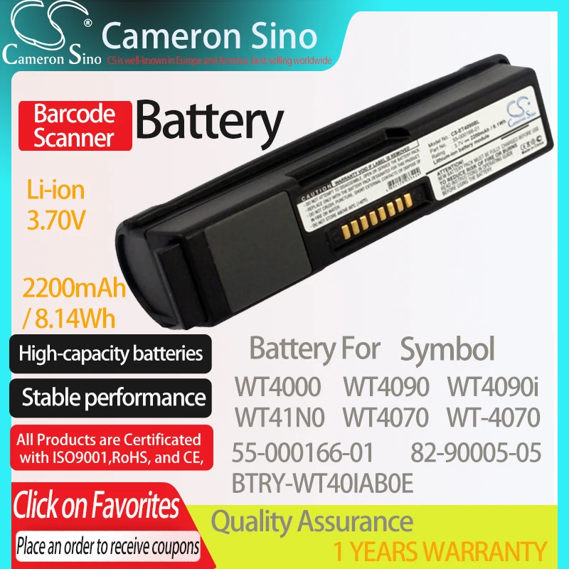 CameronSino Battery for Symbol WT4000 WT4090 WT41N0 WT-4070 fits Symbol 55-000166-01 82-90005-05 Barcode Scanner battery 2200mAh