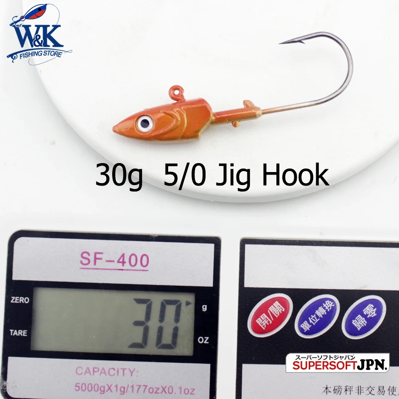 30g 5/0 Jig Head Fishing Hook 2pcs/Lot Weighted JIG Hook for Sayori Shad at Fishing Lure Accessories Colorful JIG HEAD 3D EYES