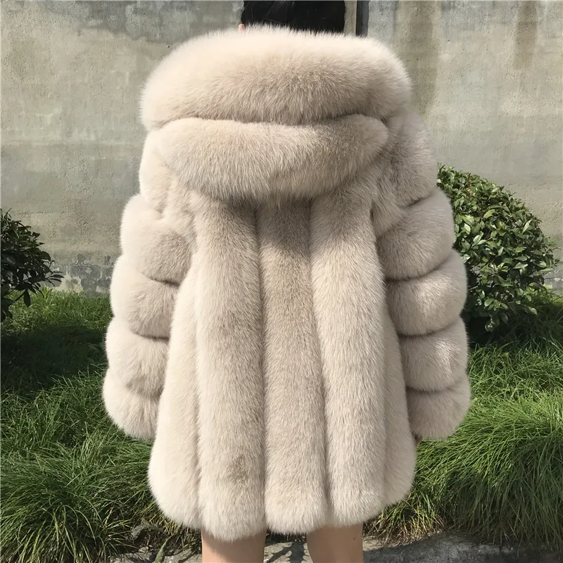 Jxwatcher Real Fur Coat Women Winter Hooded Fox Fur Coats Fashion High Quality Ladies Luxury Full Sleeves Outerwear Warm Female