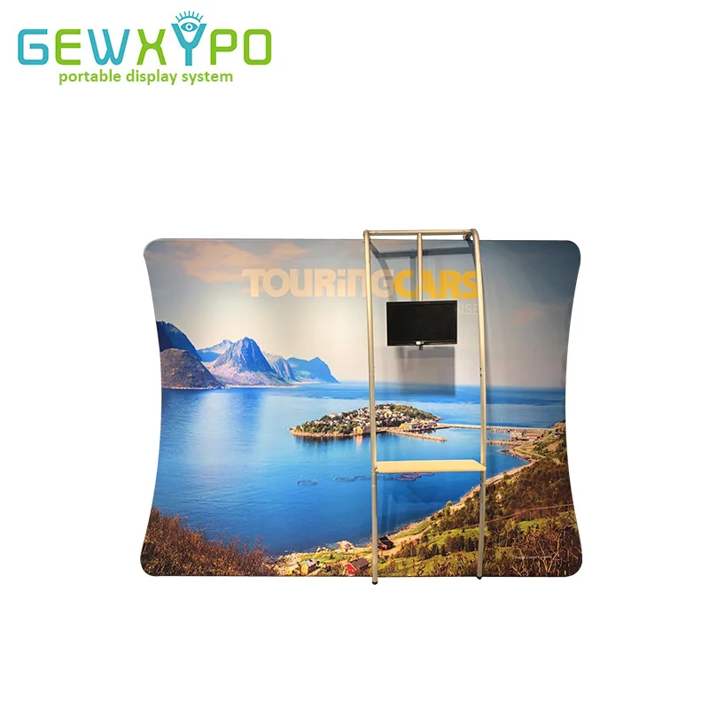 300cm Width Exhibition Booth U Shape Portable Advertising High Quality Stretch Fabric Banner Display Backdrop Wall With TV Stand