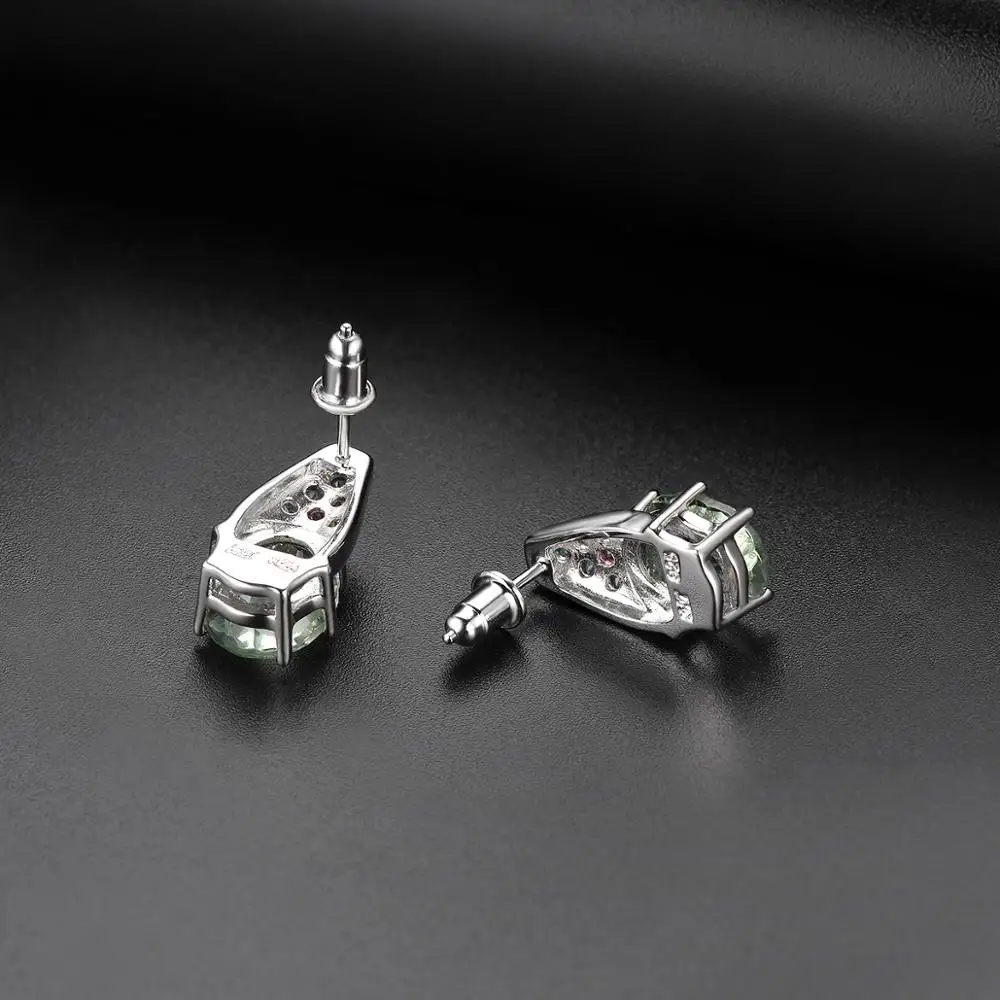 Hutang Green Fluorite 925  Silver Stud Earrings Real Gems Tourmaline Apatite Solid 925 Sterling Silver Fine Elegant Jewelry