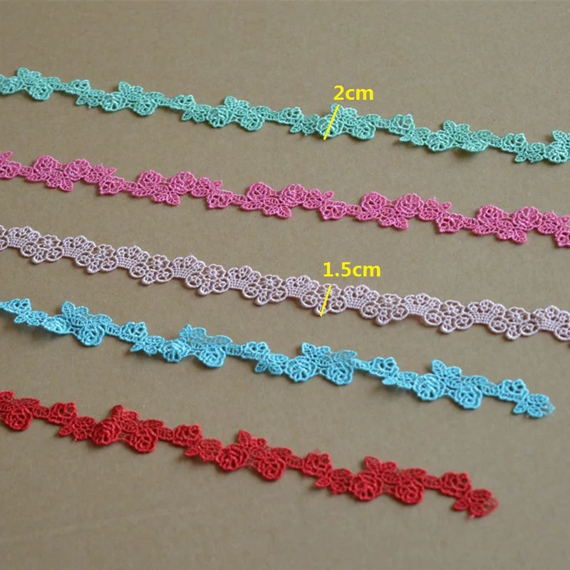 (15Yds/Lot)1.5cm or 2cm Wide Green,Pink,Blue,Red Floral High Quality Venise Lace DIY Handmade Lace Accessories Textile Fabrics