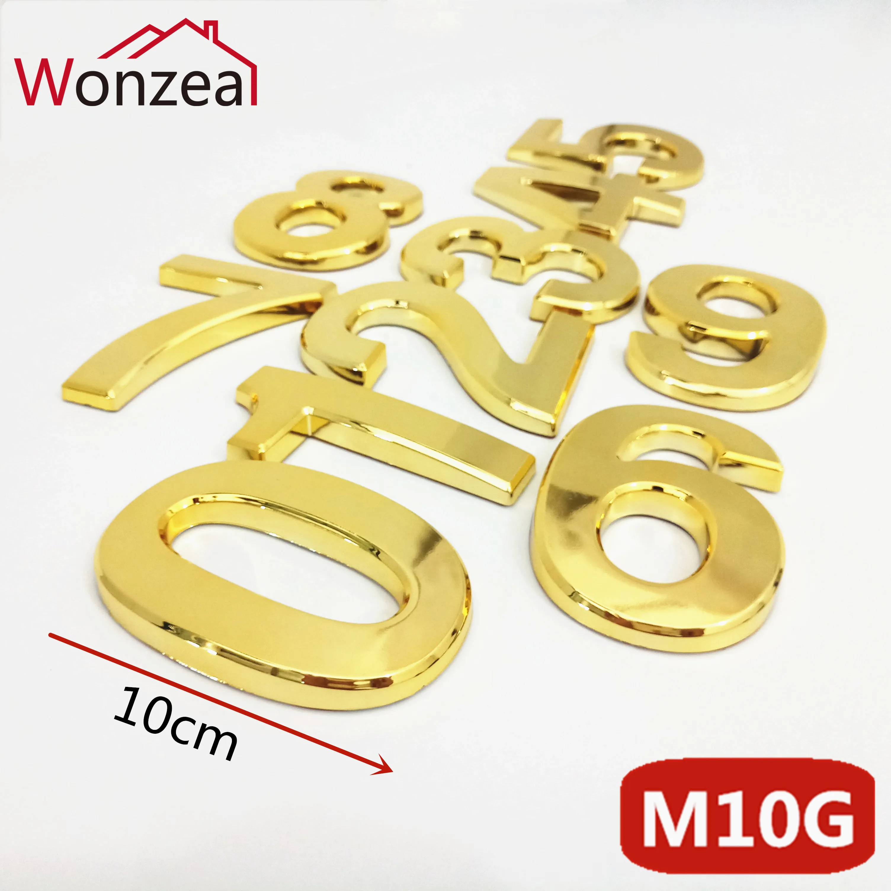 10cm 0123456789 ABS plastic Modern Plaque Door Number House Hotel Door Address Digits Sticker Door Plate Sign Golden Color