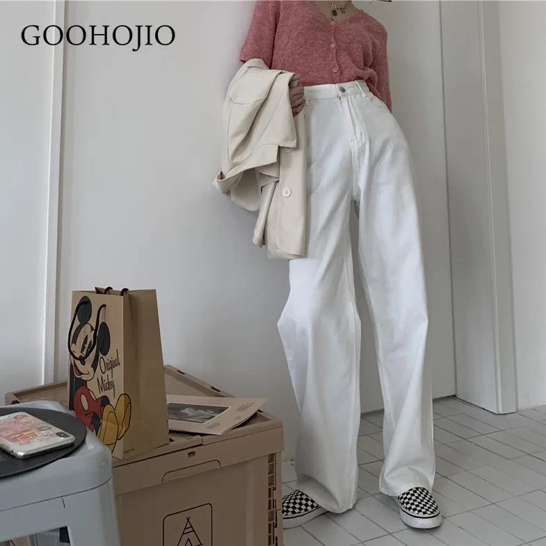 

GOOHOJIO 2021 New Spring and Autumn Jeans Women High Waist Cowboy Wide Leg Pant for Women Jeans All-match Women Casual Trousers