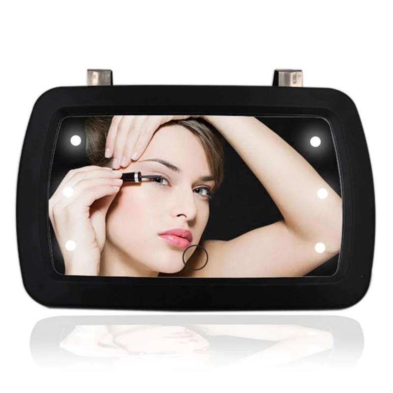 Car Sun Visor Mirror with LED Lights Makeup Sun-Shading Cosmetic Mirror Clip Make Up Mirror with Press Screen for Women