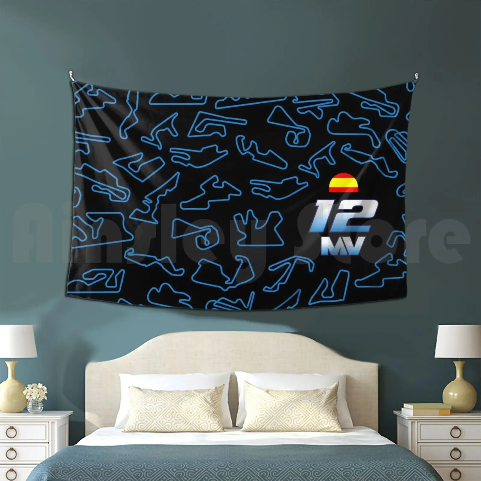 Maverick Vi ? Ales-Circuits Tapestry Living Room Bedroom Vinales Motorcycle Motorbike Bike Patterns Moto Racing