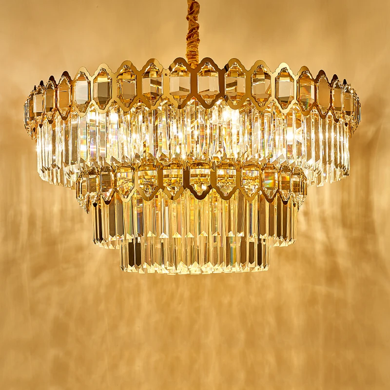 

Golden crystal chandelier,round lighting living room dining room decorative chandelier,complimentary LED bulb,height adjustable