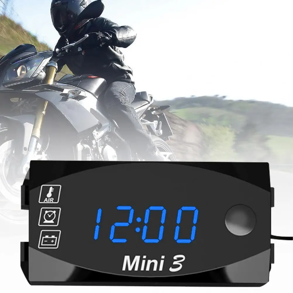 Universal Motorcycle Electronic Clock Thermometer Voltmeter Three-In-One IP67 Waterproof Dust-proof LED Watch Digital Display