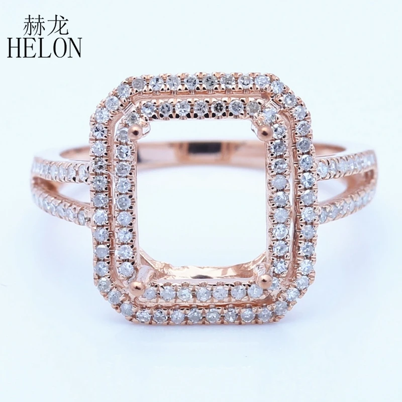 

HELON Cushion 10x8mm Solid 14K Rose Gold 0.5ct Genuine Natural Diamonds Semi Mount Emgagement Ring For Women Birthday Best Gift