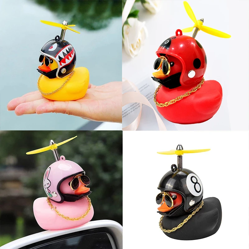 Car Ornaments Cute Little Yellow Duck With Helmet Propeller For Bike Motorcycle Without Lights Red Duck Car Interior Accessories