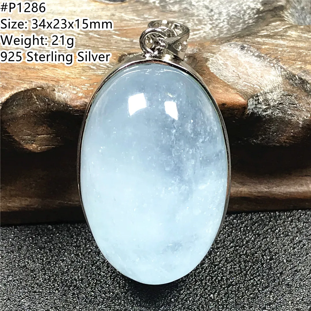 

Natural Aquamarine Pendant 925 Silver For Women Men Luck Gift Beauty Crystal 34x23x15mm Beads Energy Stone Jewelry AAAAA