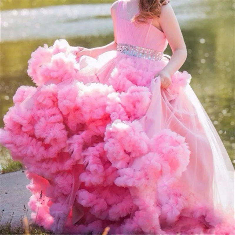 Neue Blume Mädchen Kleider Erröten Rosa Erstkommunion Kleider Für Mädchen Ballkleid Cloud Perlen Pageant Kleider Vestido De Daminha