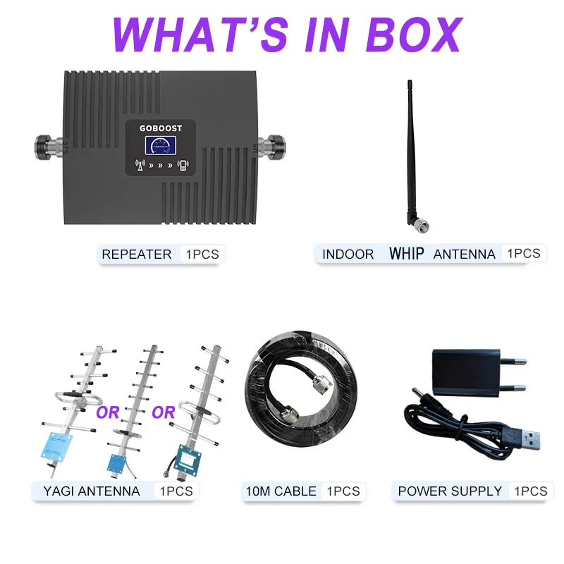 Imagem -06 - Goboost Gsm 2g 3g Cdma 850 900 Amplificador Celular 4g Aws 1700 Peças 1900 Banda Única Impulsionador de Sinal Lte 700 2600 Mhz Repetidor Kit