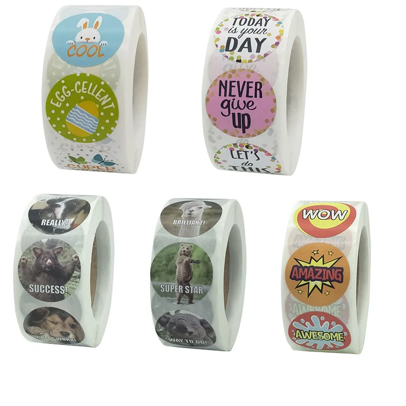 500pcs/Roll Funny Animal Series Children Learning Reward Stationery Sticker Fashion Cartoon Rabbit Seal Stickers