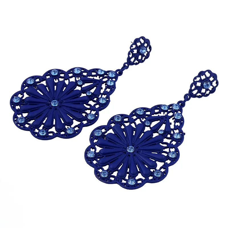 Elegant Vintage Red Big Flower Earrings Kolczyki Women Earrings Summer Blue Statement Jewelry Oorbellen