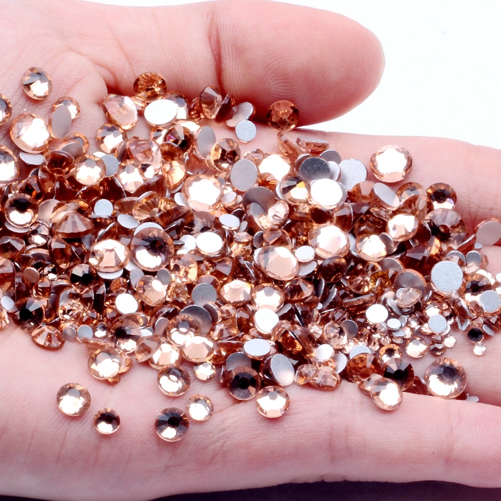 Champagne Non Hotfix Strass Rhinestones SS3-SS34 And Mixed Sizes Flatback Glue On Glass Chatons DIY nail decor