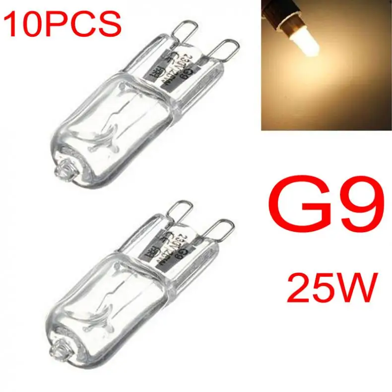 10pcs/lot G9 220-240V 25W 40W 60W Portable Warm White Halogen Bulb Light Lamp 3000-3500K Globe 230V Capsule Clear Bulbs