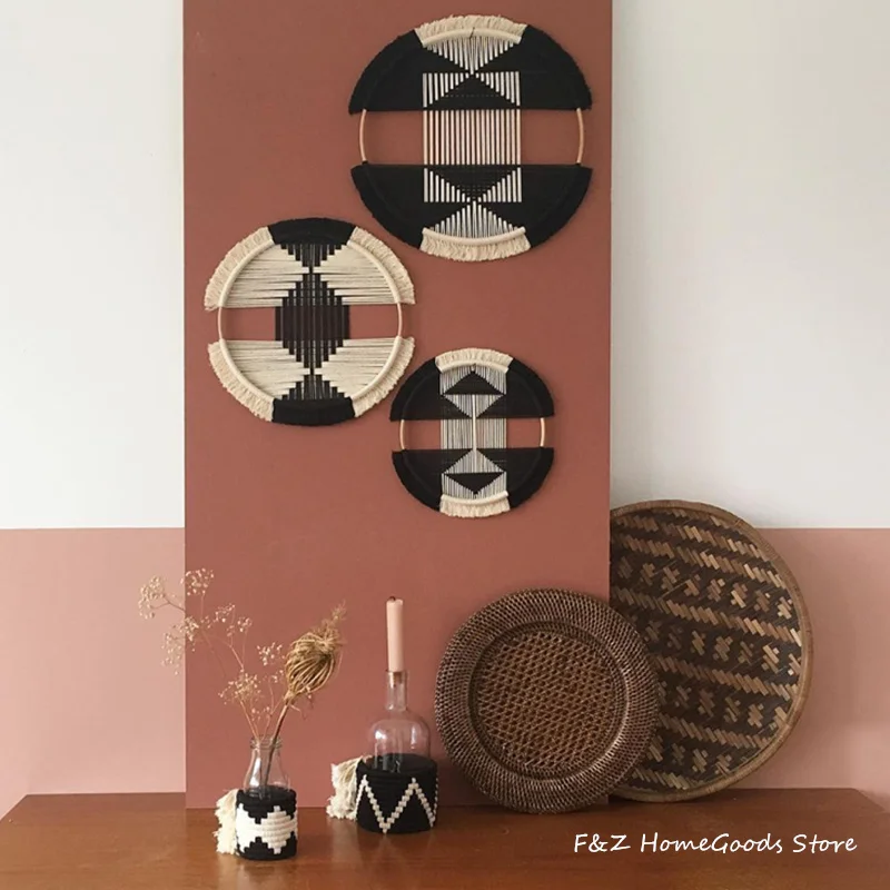 Creative Gold Hoop Round Cotton Wall Decoration Macrame Wall Hanging Tapestry Hand Woven Nordic Simple Style Room House Decor