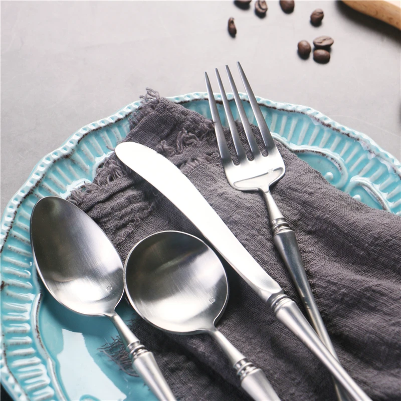 Silver Stainless Steel Cutlery Set Silverware Forks Knives Spoon Christmas Tableware Dinnerware Flatware Set Coffee Teaspoon Kit