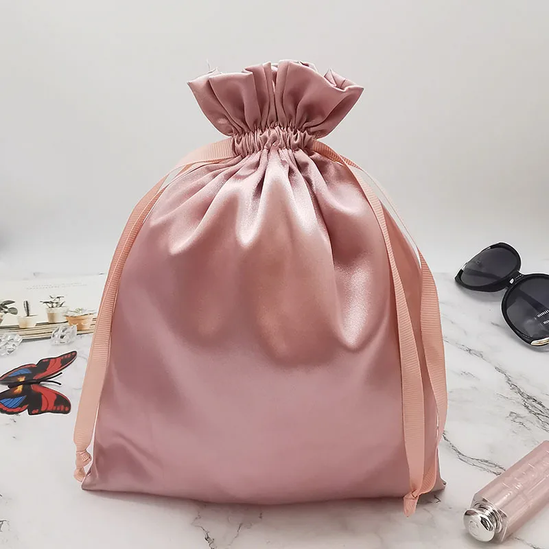 Benutzerdefinierte Logo-Satinbeutel mit Kordelzug für Haarverlängerungen, Kosmetik, Schuhe, Make-up, Seidenverpackung, staubdichte Beutel, 50 Stück – Detail 2