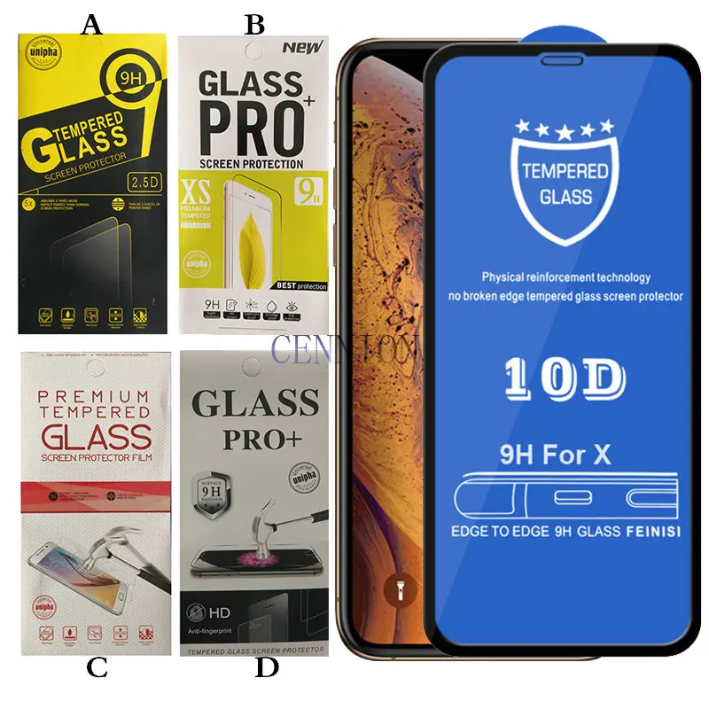 Hot Sale 10D Full Coverage Tempered Glass Protector for iPhone 14 13 12 5.4 Pro 6.1 6.7 X XR XS 11 5.8 Max 6.5 100pcs