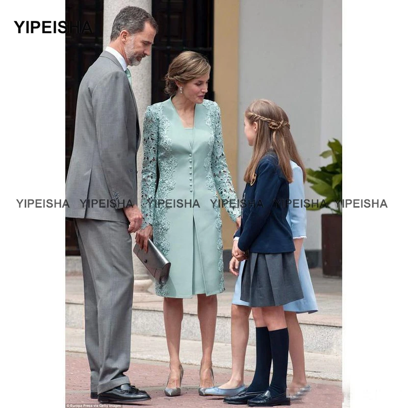 Robes personnalisées deux pièces vert menthe pour mère de la mariée, robe de soirée à manches longues pour mère, invité de mariage, quelle que soit la longueur du genou, 2024