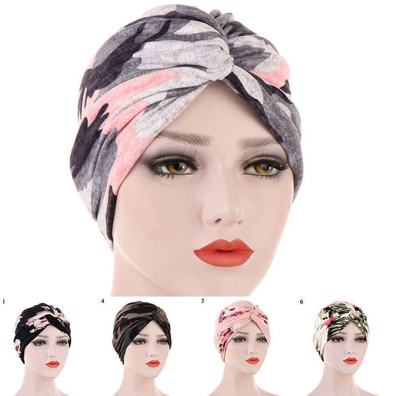 Women Muslim Cotton Turban Folding Cross Knotted Hair Ribbon Scarf Elastic Head Wrap Headwear Bandanas Lady Hair Hats Beanie