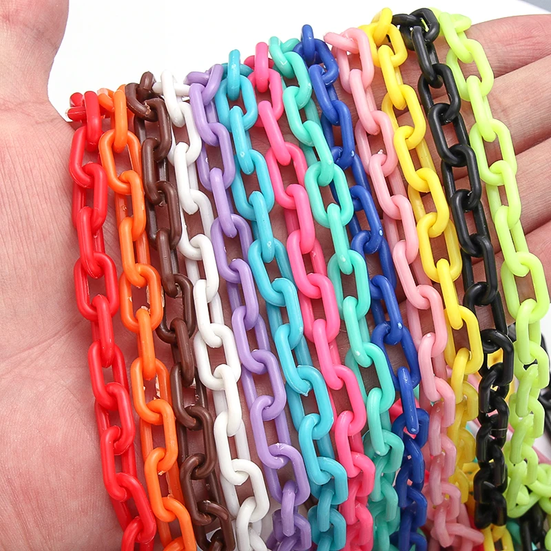 SAUVOO 5m Colorful Acrylic Link Chain Closed Soldered Cable Chain For Necklace Bracelet Making Plastic Chain Links 13.5x7.5mm