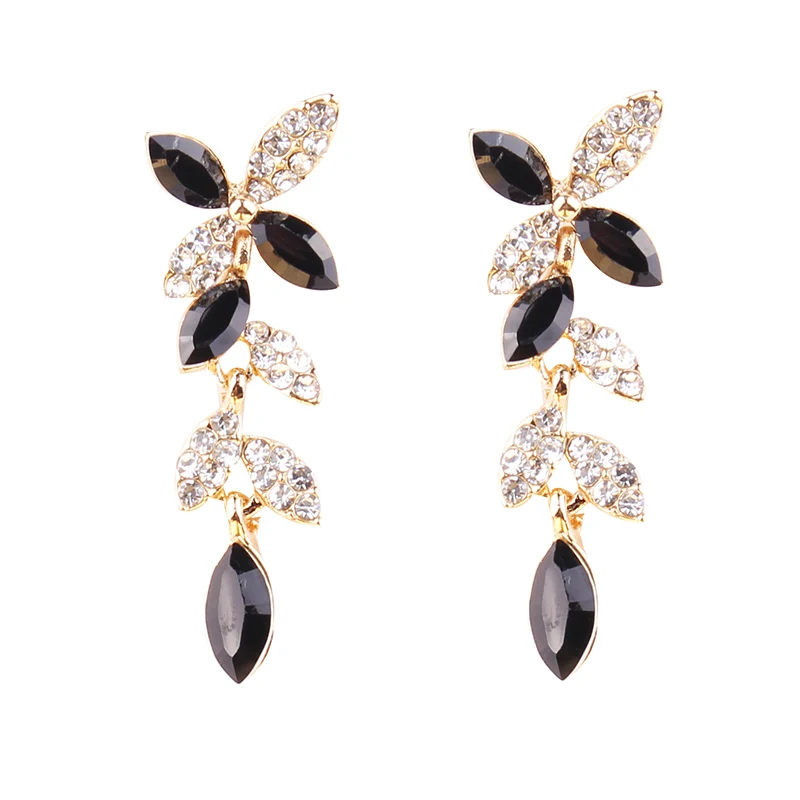 LUBOV Vintage Bohemia Natural Stone Black Crystal Big Earring For Women Fashion Jewelry Green Flower Dangle Drop Earrings Bijoux