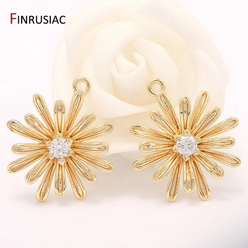 

Фурнитура для изготовления ювелирных изделий: оптовая продажа подвесок-шармов в виде цветка маргаритки из латуни с позолотой 14K и цирконами для ожерелий и серег DIY