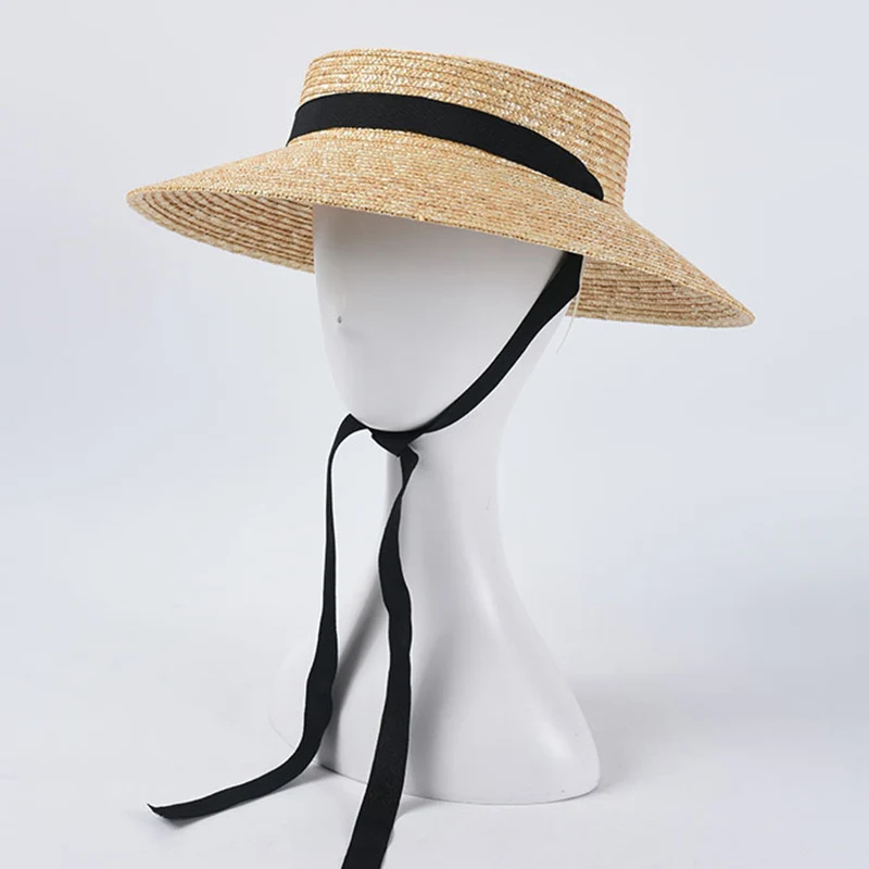 

Fashion Women Summer Hat Wide Brim Beach Hat Ribbon Tie Wheat Straw Hat Outdoorsman Boater Hat Sun Protective Panama