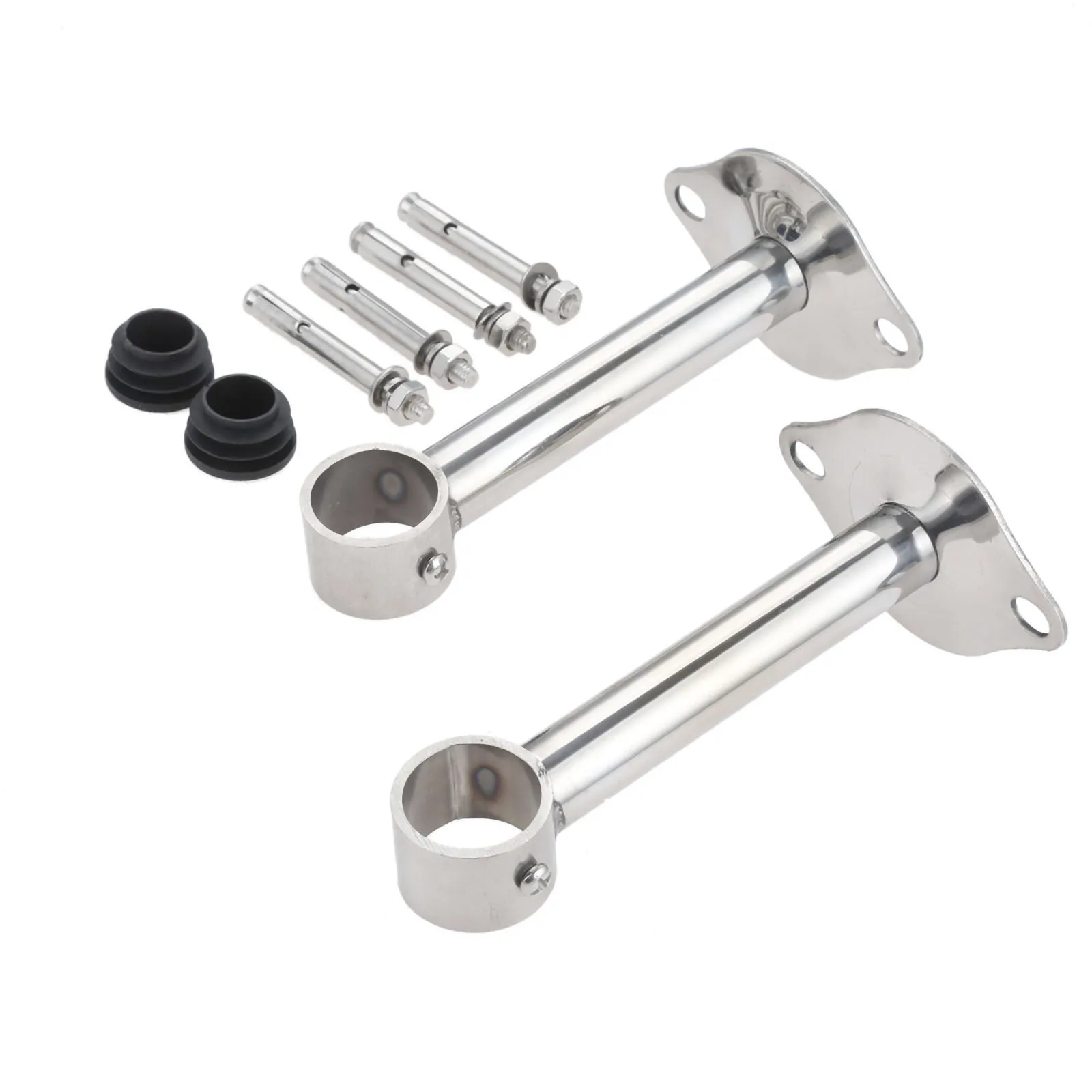 DRELD 2pcs Wardrobe Flange Base Rail Support Bracket Stainless Steel Curtain Rod Socket Fit 25mm Tube +Screws 150/200/250/300mm