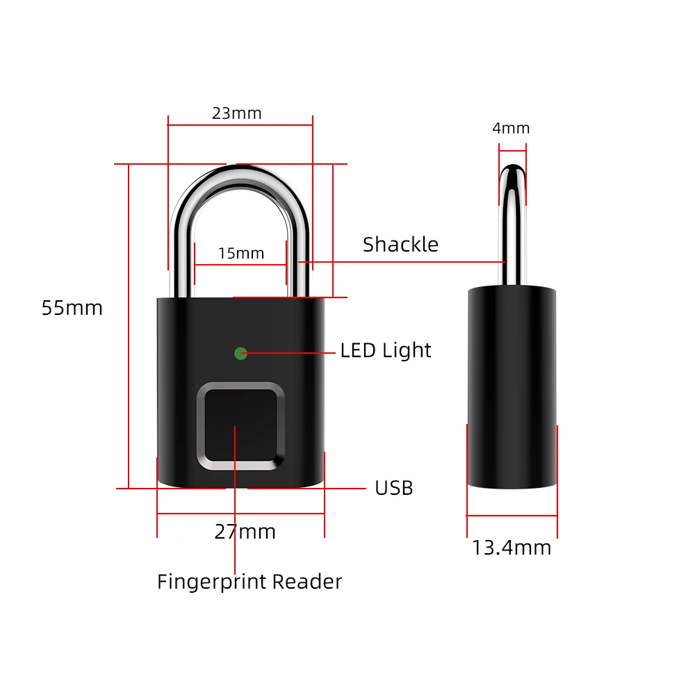 Mini Rechargeable Keyless Smart Fingerprint Lock Anti-Theft Security Door Luggage Small Box Padlock