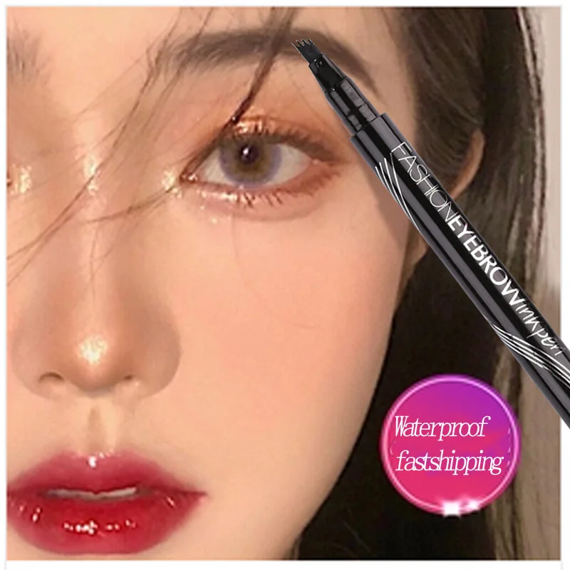 6 Colors Eyebrow Pen Waterproof 4 Fork Tip Eyebrow Tattoo Pencil Cosmetic Long Lasting Natural Dark Brown Liquid Eye Brow Pencil