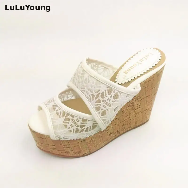 31-43 Women Wedges Sandals High Heels Summer Shoes Lace Open Toe Slippers Size 31 32 33 41 42 43